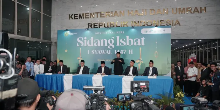 Kementerian Agama RI melangsungkan sidang isbat penentuan Hari Raya Idul Fitri 1447 H di Auditorium H. M. Rasjidi, Kemenag, Jakarta. Foto: LINES