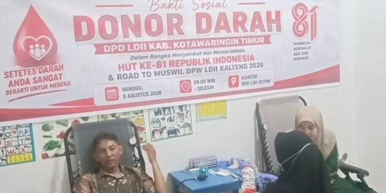 DPD LDII Kabupaten Kotawaringin Timur menggandeng Palang Merah Indonesia (PMI) gelar donor darah. Foto: LINES.